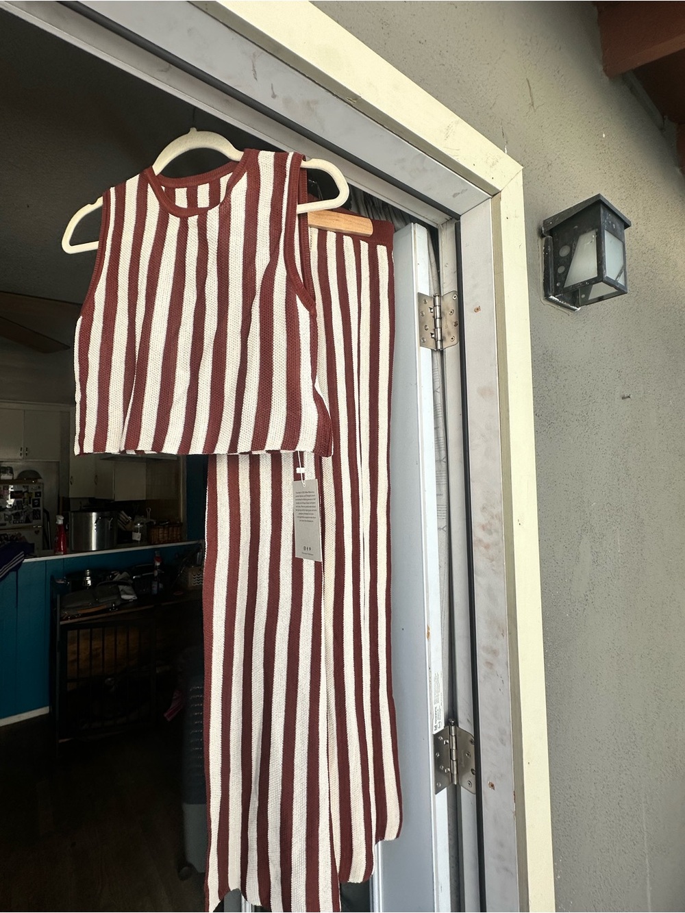Striped Wide-Leg Knit Pants and Top (set) in Burgundy & White - Picture 4 of 7